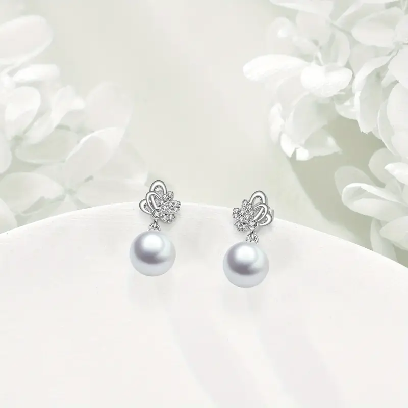 synthetic pearl dangle earrings for women 925 sterling silvery animal jewelry anniversary brithday jewelry for her women mothers day christmas gifts synthetic pearl drop earrings Product details 3