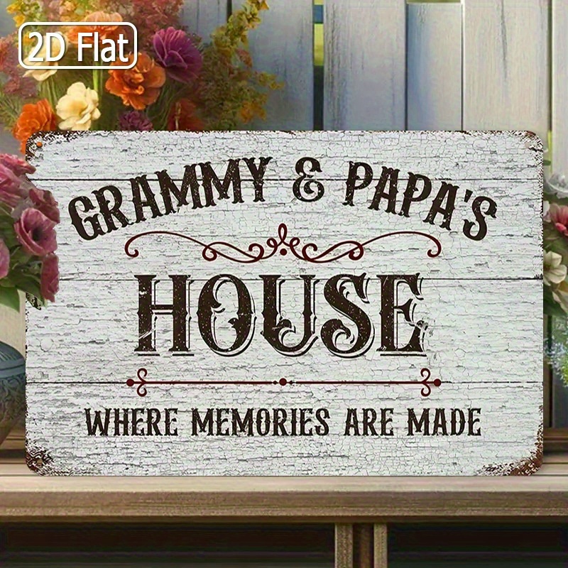 TEMU 2d Flat, 1pc Rustic "grammy & Papas House" Metal Wall Sign - Iron Wall-mounted Plaque, Nostalgic Wall Art Suitable For Décor, Holiday & For Wall