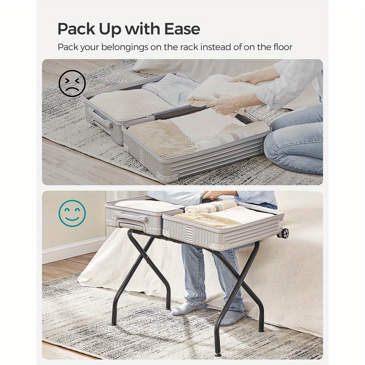 TEMU Songmics Luggage Rack For , Foldable , Suitcase Stands, For Hotel, Bedroom, To 110 Lb, 27.2 X 15 X 20.5 Inches, Luggage Racks