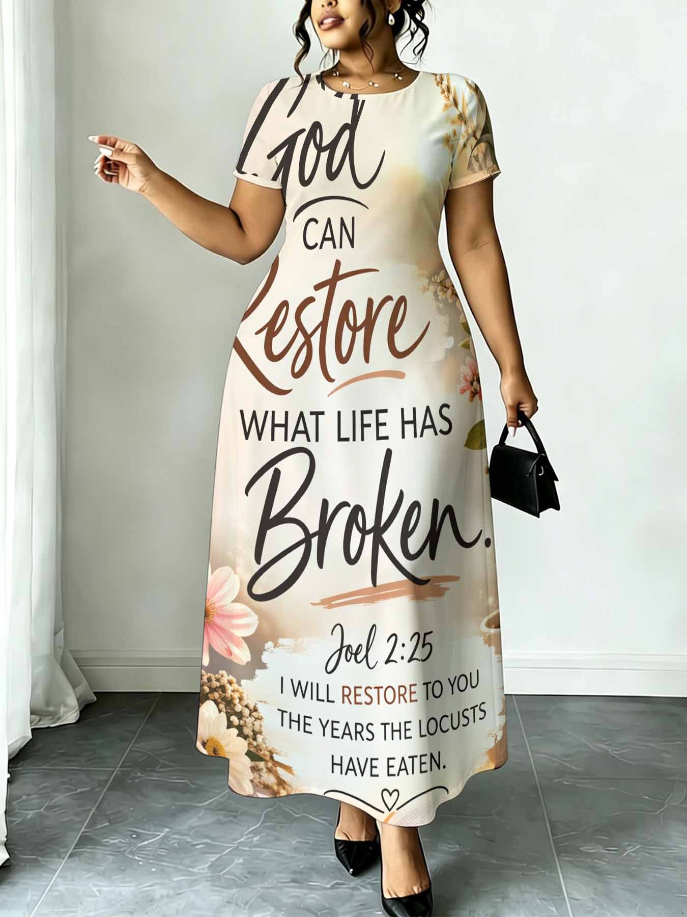 women maxi dress with verse joel 225   short sleeve dress suitable for casual attire church events light round neck casual elegant dress with full length verse design machine washable