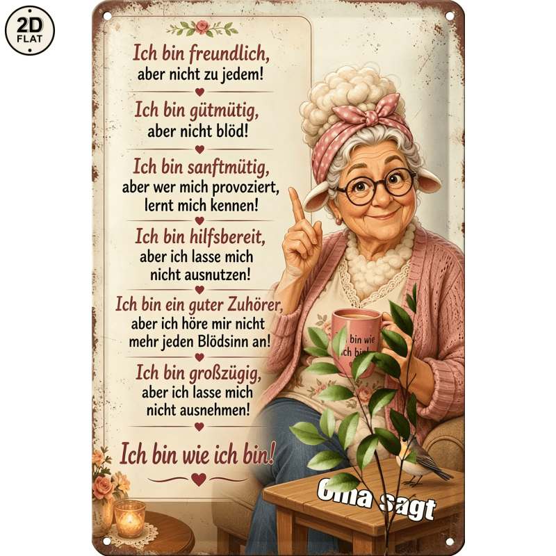 TEMU 2d Flat, [2d Flat] 1pc Metal Sign. Funny Grandma With Coffee Mug German Quote Metal Tin Sign Decor Perfect For Home, Office, Bar, Outdoor Decor