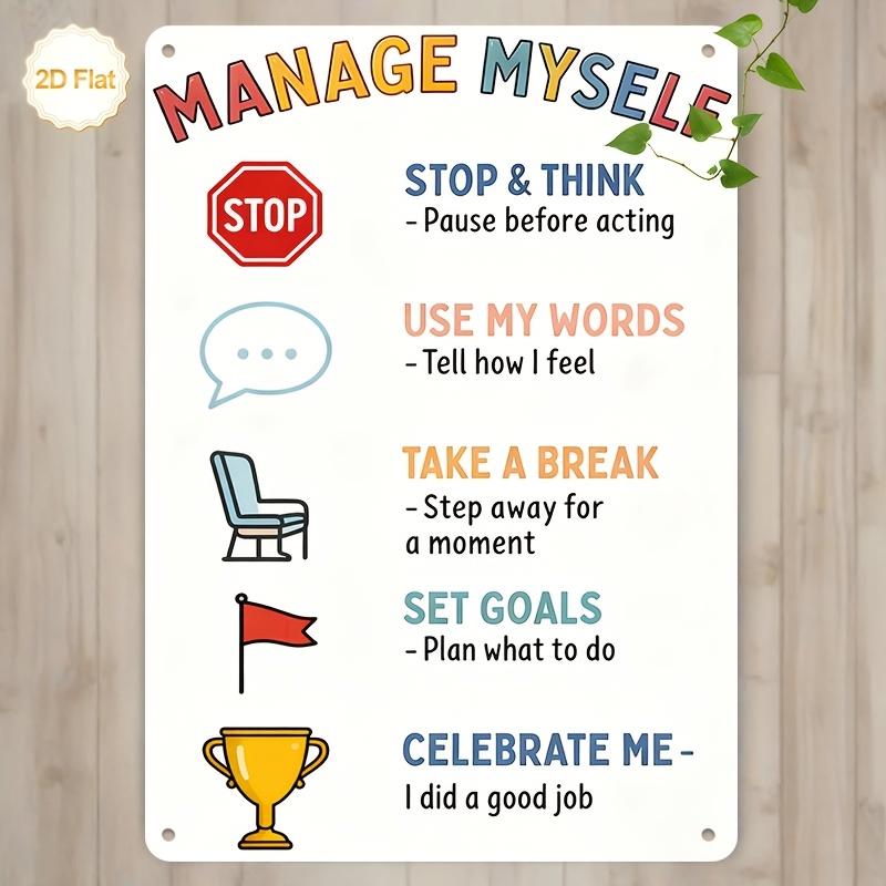 TEMU [2d Flat] Manage Motivational Text , Funny Metal Signs With Multicolor Motivational Quote