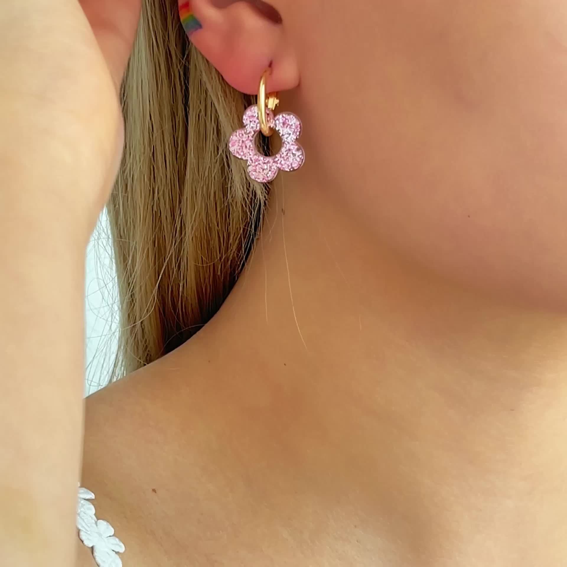 Acrylic Starlight Pink Flower Dangle Earrings for Women