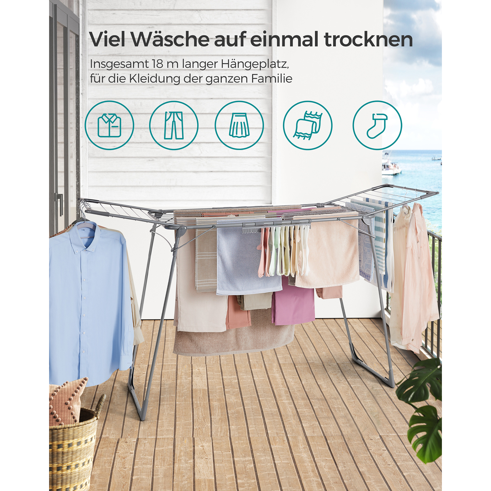 TEMU Space-saving Metal Clothes Drying Rack With Sock Holder - Freestanding, For Efficient Laundry & Towel Drying, 56.5 X 173 X 96.5cm, Clothes Dryer, Drying Racks