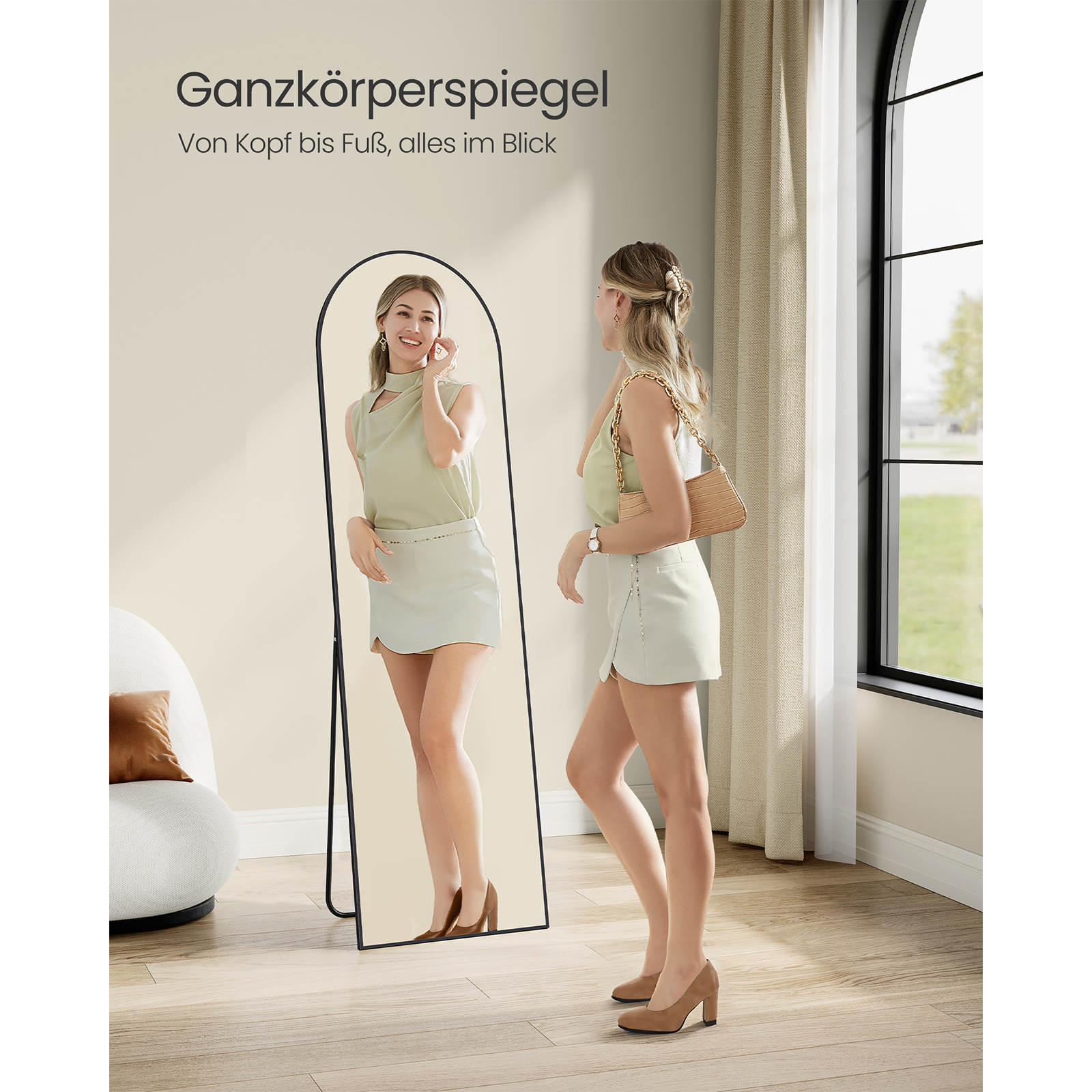 Full Length Mirror 160 X 50 Cm Arched Full Body Mirror With Stand Aluminium Alloy Frame Floor Mirror Tempered Glass For Bedroom Living Room