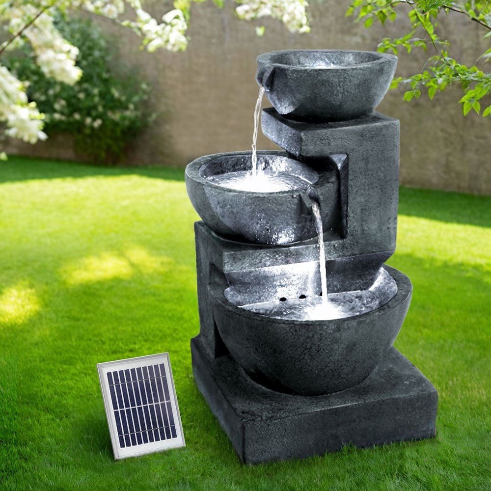   solar fountain water feature bird bath outdoor led lights 3 tier blue Product details 0
