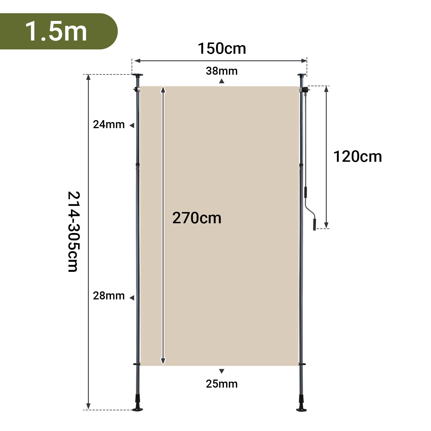 Outdoor Vertical Roller Blind Awning For Balcony Patio Terrace Privacy Shade Screen 120cm 150cm 200cm Beige