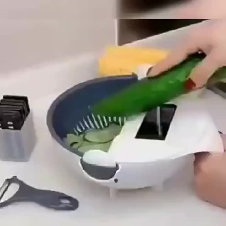 Magic Multifunctional Rotate Vegetable Cutter With Drain Basket Kitchen  Veggie Fruit Shredder Grater Slicer