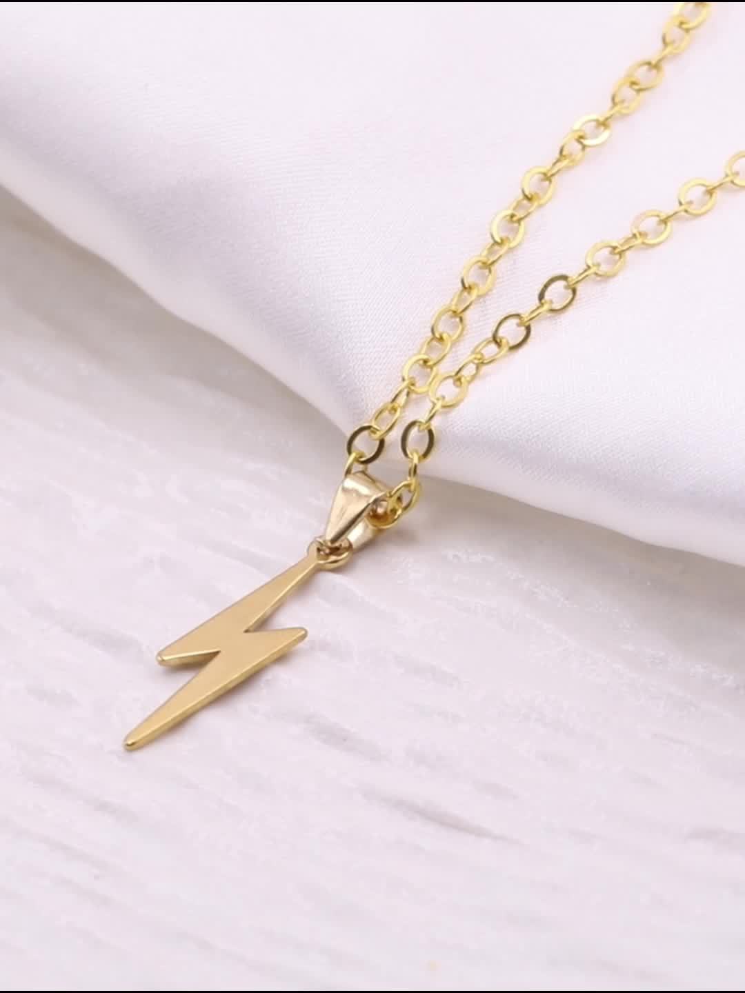 Unique Creative Golden Lightning Pendant Necklace, Unisex
