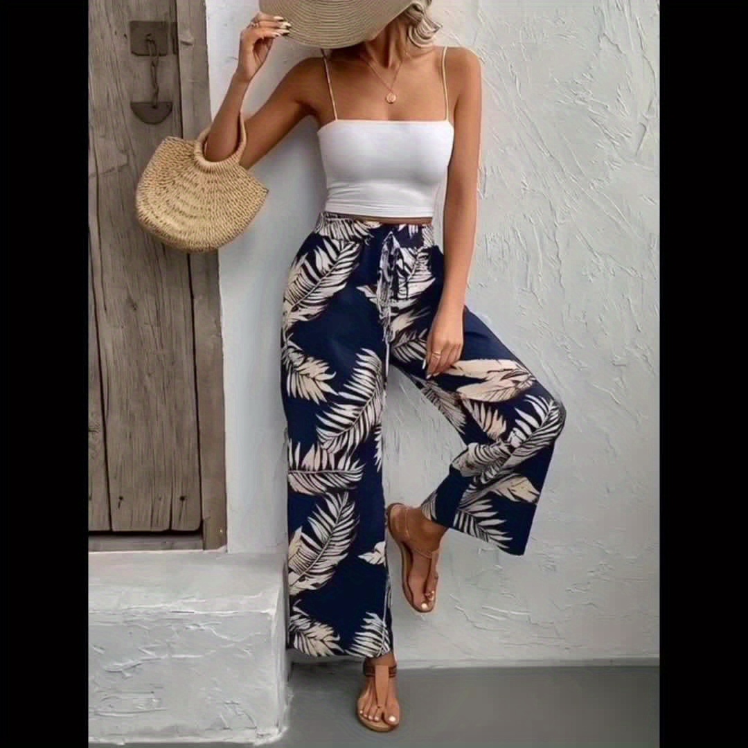 【THEAIRTOWN】Flower Punching Waist Drawstring Wide Pants ★ Colorful Flower Power Pants Vintage Hippy Print Casual Wide
