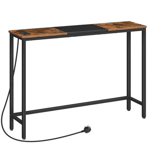 Console Table for Hallway with Charging Station, Behind Sofa Table for Living Room, Hallway Table, Easy Assembly, Rustic Brown And Black