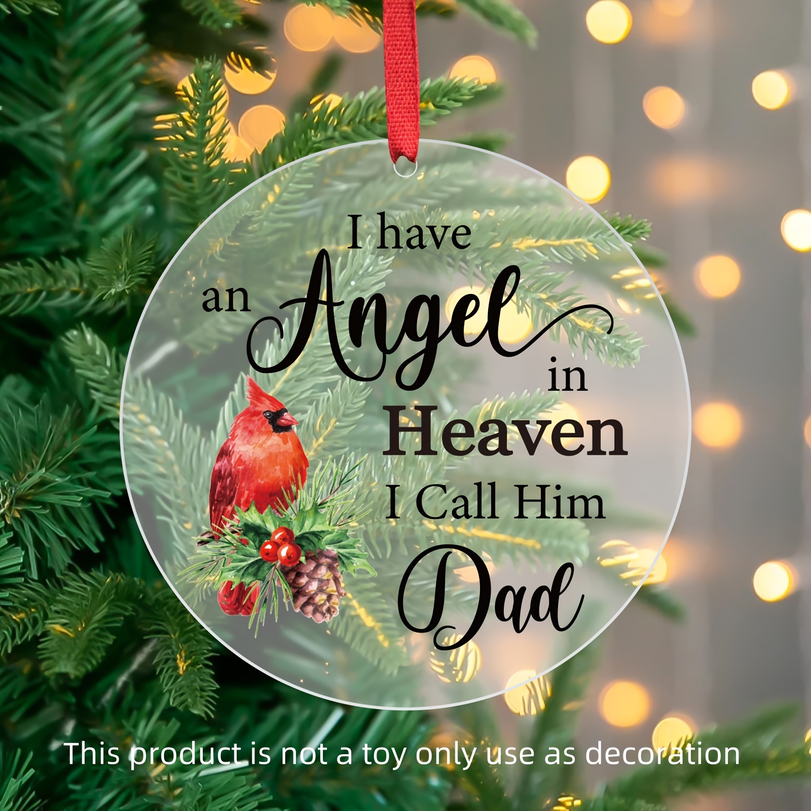 1PCS Christmas in Heaven with Rocking Chair Ornaments, Memorial Christmas  Ornaments, Christmas Memorial Keepsake, Chritsmas Gift for Grandma Grandpa  Mom Dad.Double Layer Laser Wood Ornament,With bow lanyard