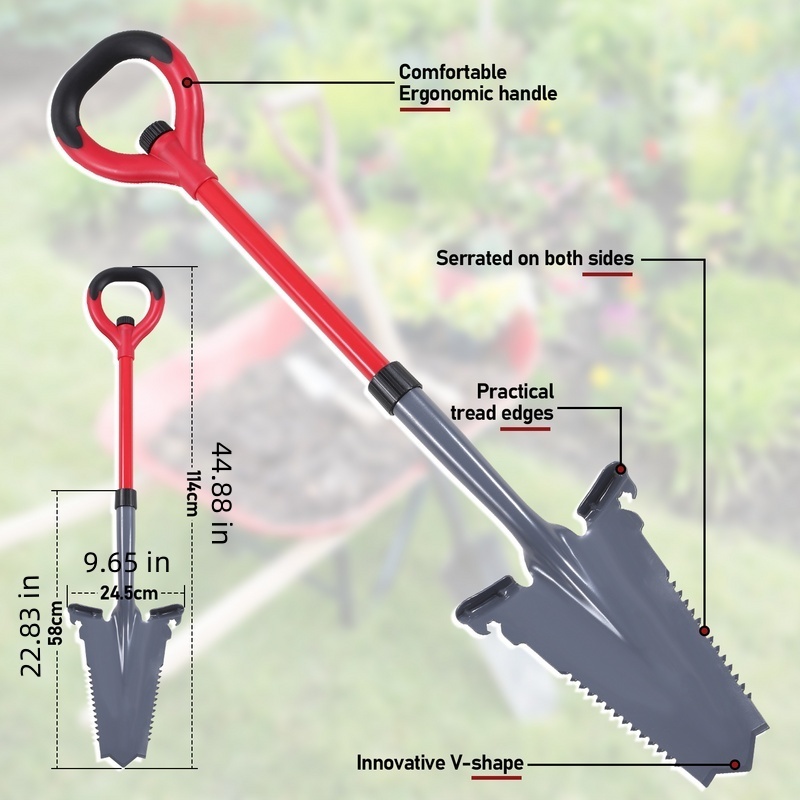 Image of Root Spade With Serrated Edges, V-shaped Garden Trowel With Wide Footrest And Ergonomic Handle, Ideal For Separating , Digging, Planting, And Loosening Garden Soil