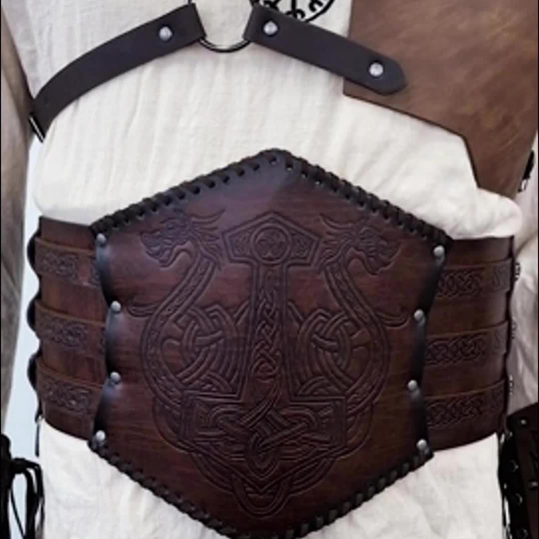 VISINE Medieval Embossed Wide Belt for Men Viking PU Leather Buckle Corset  Costume Accessory