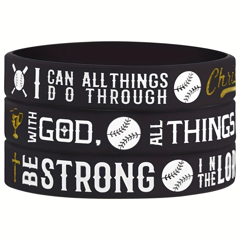 1pc Baseball & Softball Cheer Up Silicone Bracelet Home Run Play Ball Slogan Sports Bracelet,Temu