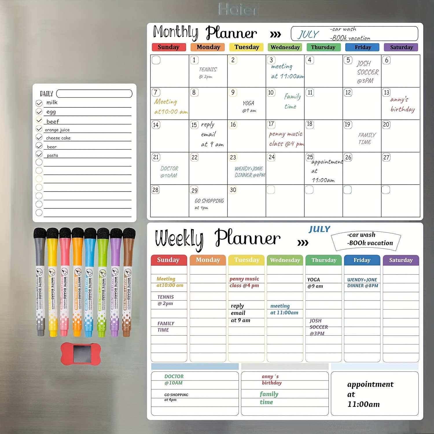  Acrylic Magnetic Calendar 2 Pcs, 16x12 Monthly Calendar &  Weekly Calendar Whiteboard, Dry Erase Board for Fridge, Reusable Portable  Planner with 8 Markers and 1 Eraser (White) : Office Products