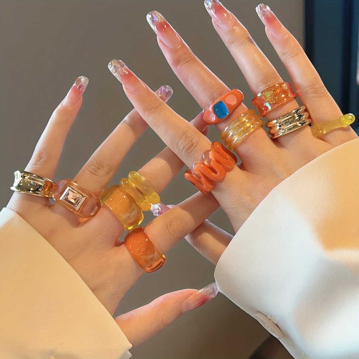 Fashion Transparent Chunky Ring Mixed With Golden Papers Perfect Jewelry  For Summer Vacation Sweet Gift For Teen Girls And Women - Temu