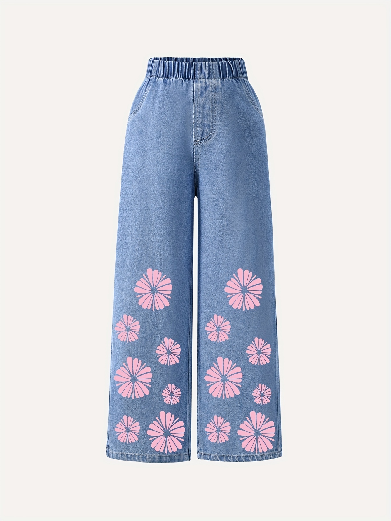  Jeans largos con estampado de mariposas para niña, cintura  elástica, pantalones largos de mezclilla con bolsillos laterales, bonitos  pantalones casuales, Azul / Patchwork, 5 : Ropa, Zapatos y Joyería