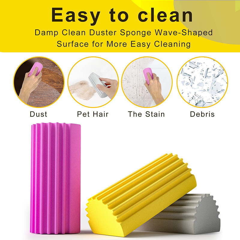 Damp Duster, Magical Dust Cleaning Sponge Baseboard Cleaner Duster Sponge  Tool, Reusable Dusters for Cleaning Blinds, Vents, Ceiling Fan, and Cobweb,  Lock Dust, No Dust Flying and Spreading, Grey 