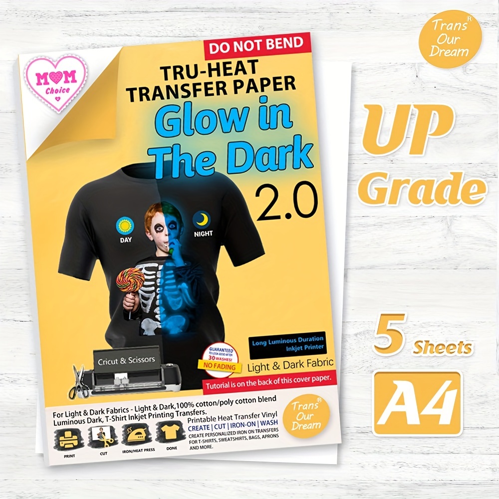 40 Sheets Iron on Heat Transfer Paper for Dark Fabrics Works with Inkjet + Laser + Cricut 8.5x11, White