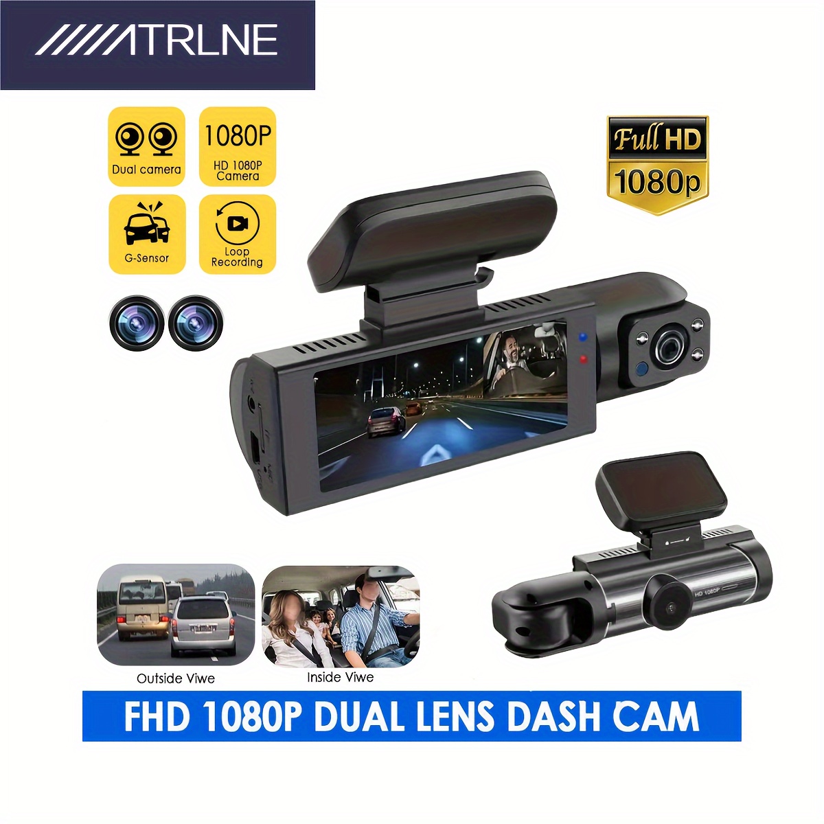 Dual Dash Cam frontal e interior 1080p Dash cámara para coches Ir