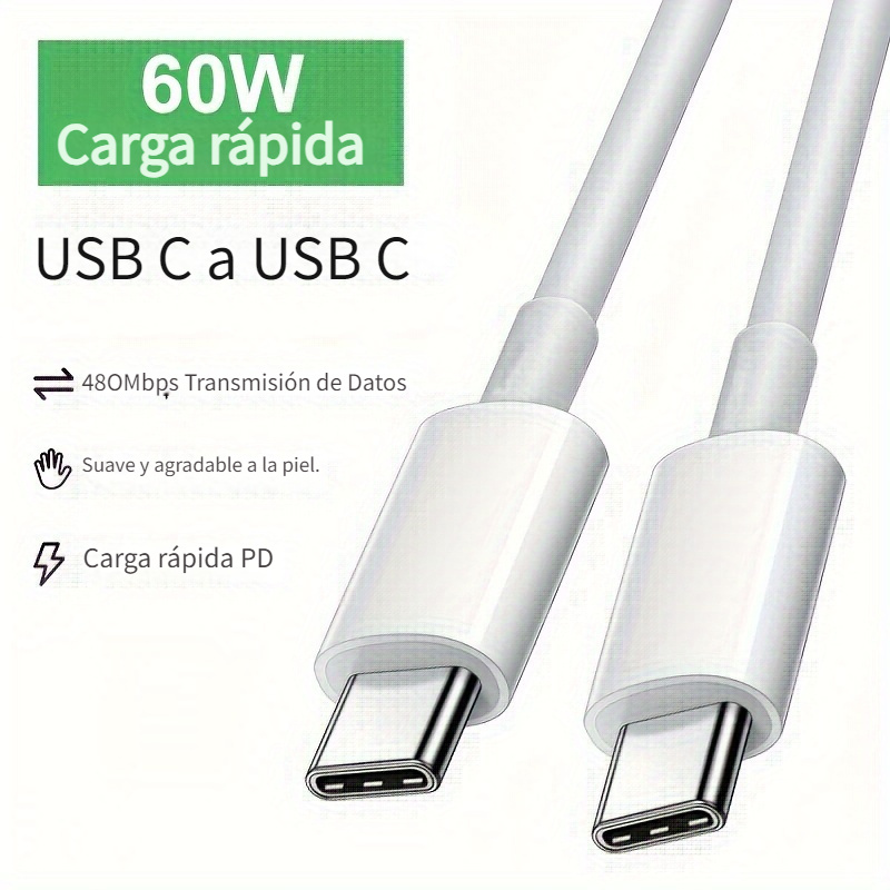 Cable Usb Tipo C A Usb-c 3.1 Carga Rápida 60w 2 Metros 180ª