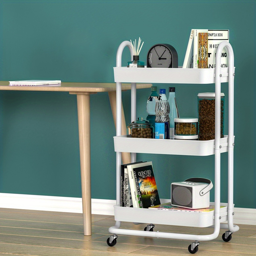 TEMU Artiss Storage Trolley Kitchen Cart 3 Tiers Rack Shelf Organiser Wheels White, Standing Shelf