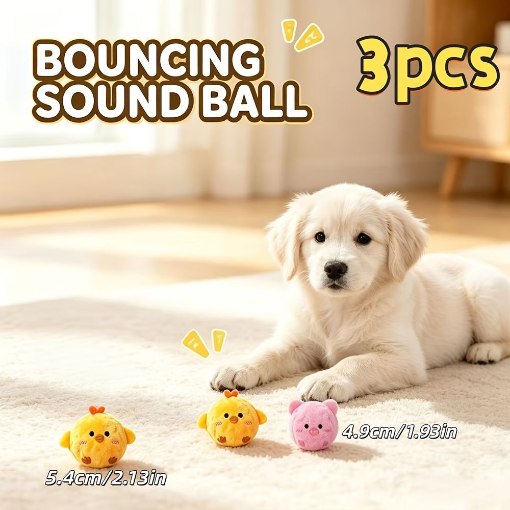 3pcs Interactive Bouncing Sound Toy Ball Set for Pets