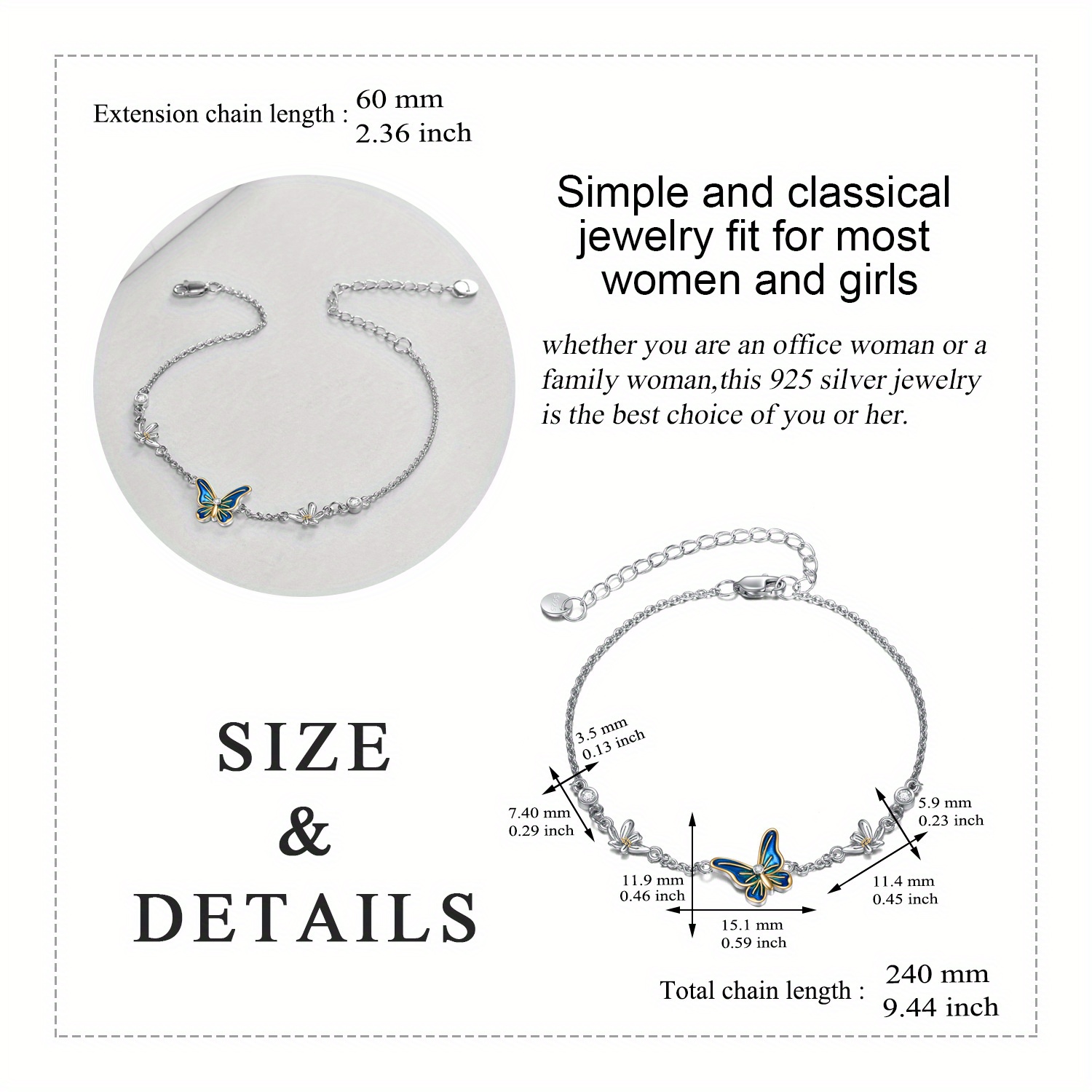 Sterling Silver Butterfly Daisy Anklet Bracelet