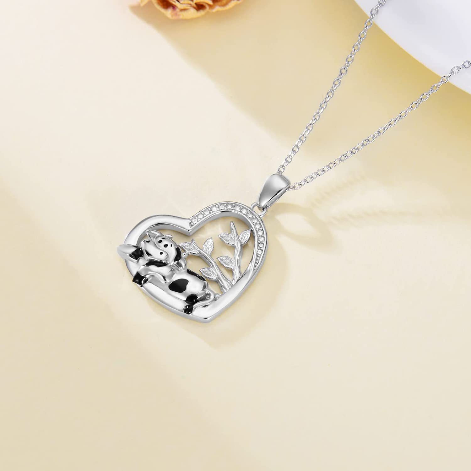 925 Silver Cow Tree of Life Pendant Necklace for Women