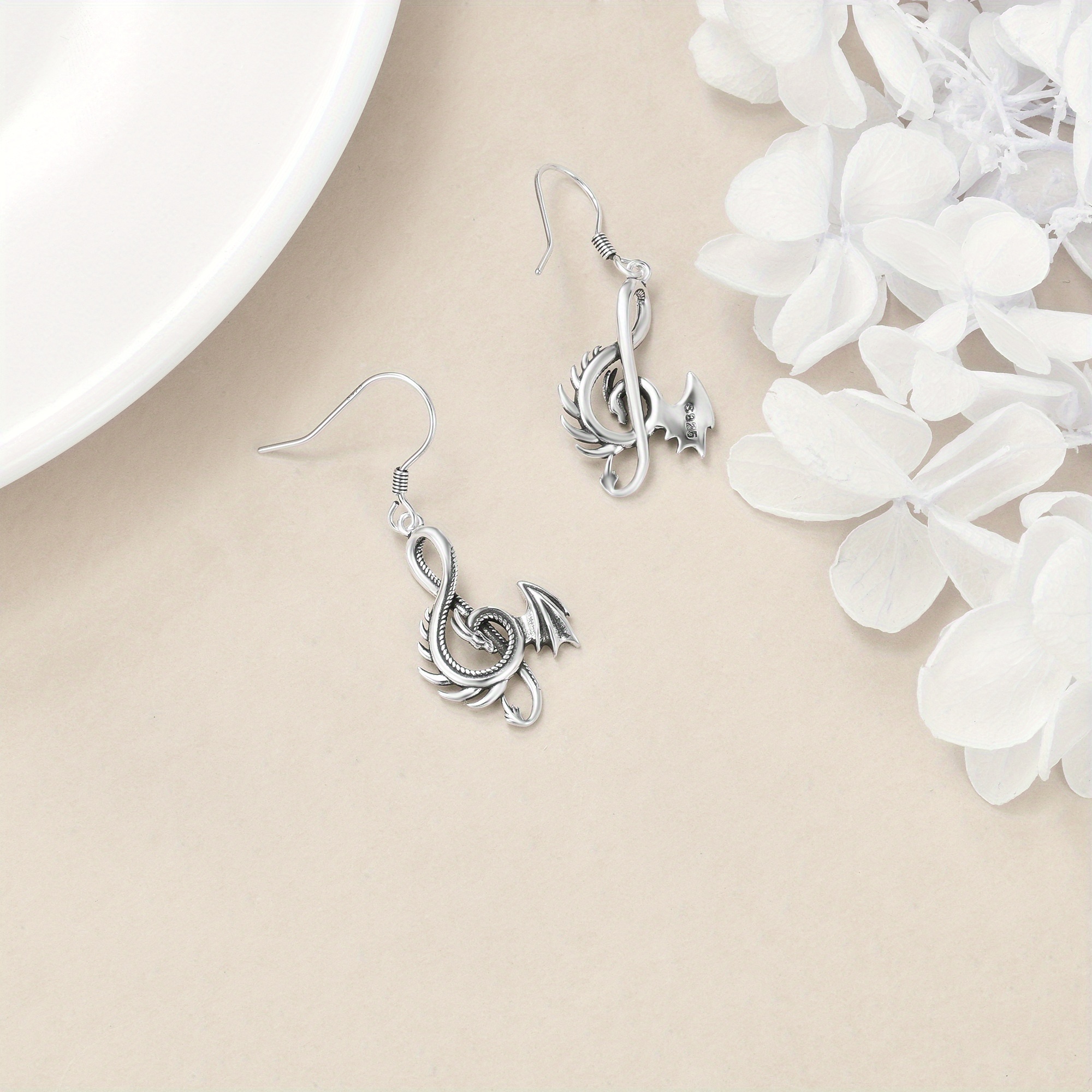 Vintage Gothic Dragon Earrings 925 Silver Jewelry for Women