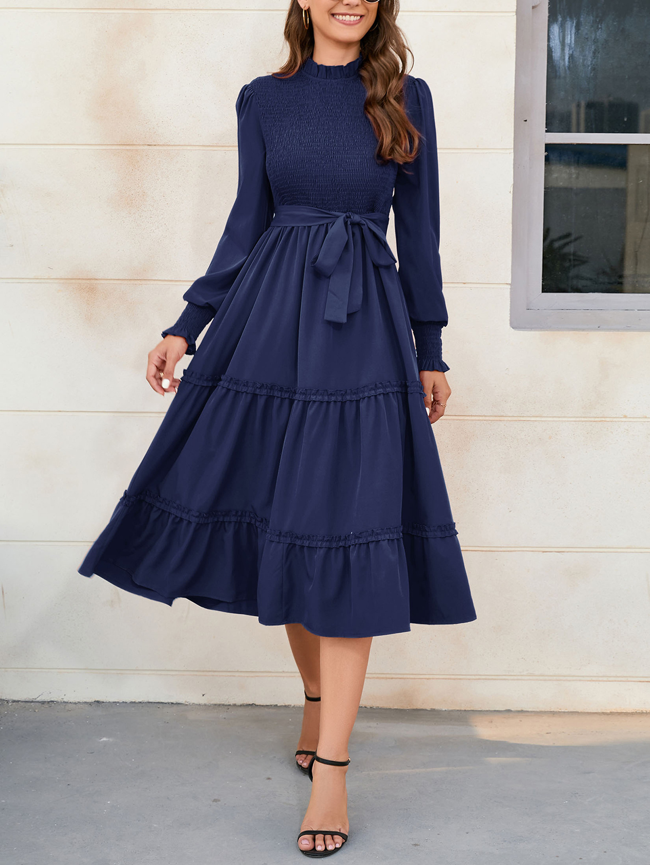 women's long sleeve mini dresses Luna Wrap Mini Dress • Shop American Threads Women's Trendy Online Boutique Blue / S / No Returns/Exchanges