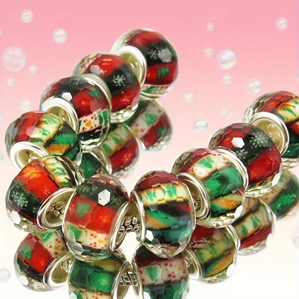 TEMU 100pcs Christmas Beads - Red, Green, Golden, Brown Holiday Colors - Large 14x9mm Beads For Jewelry Making, Bracelets, Ornaments - Perfect For