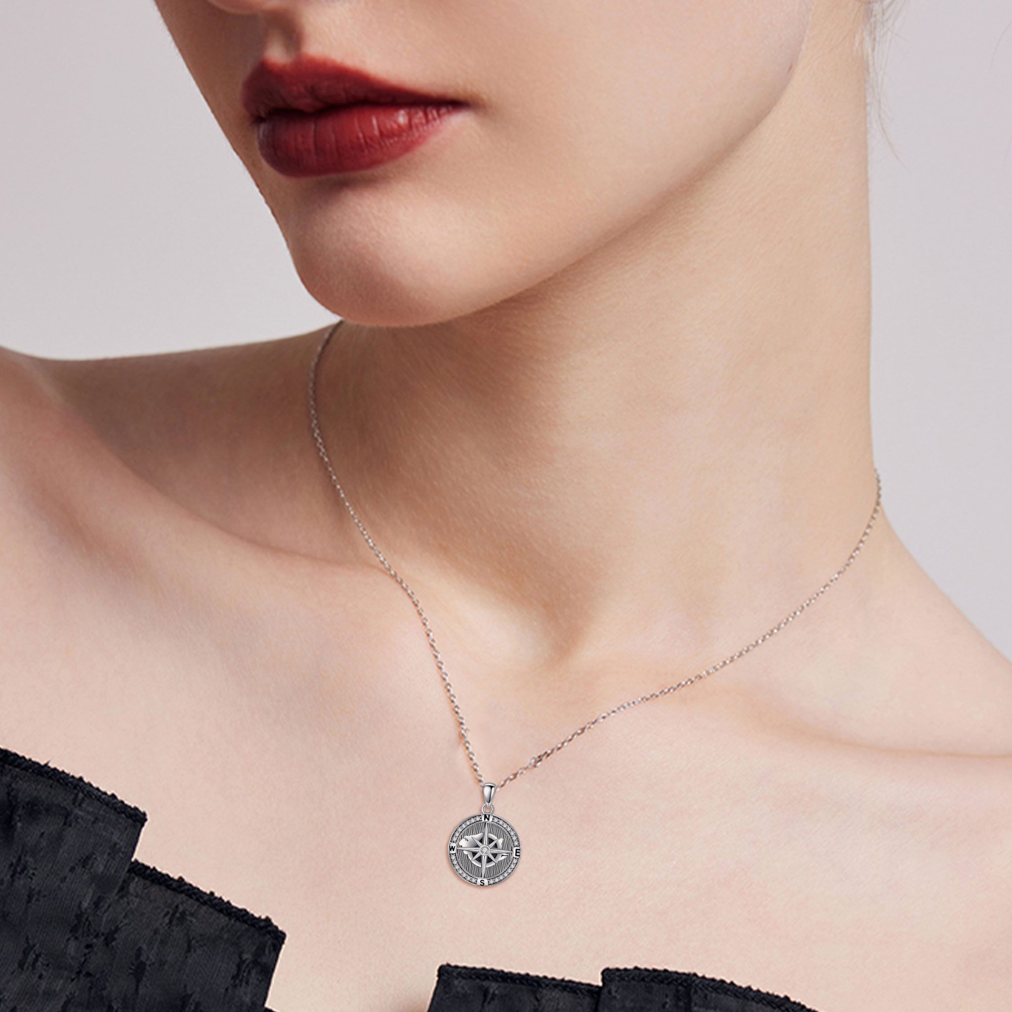 Women's S925 Sterling Silver Compass Pendant Necklace, Gift