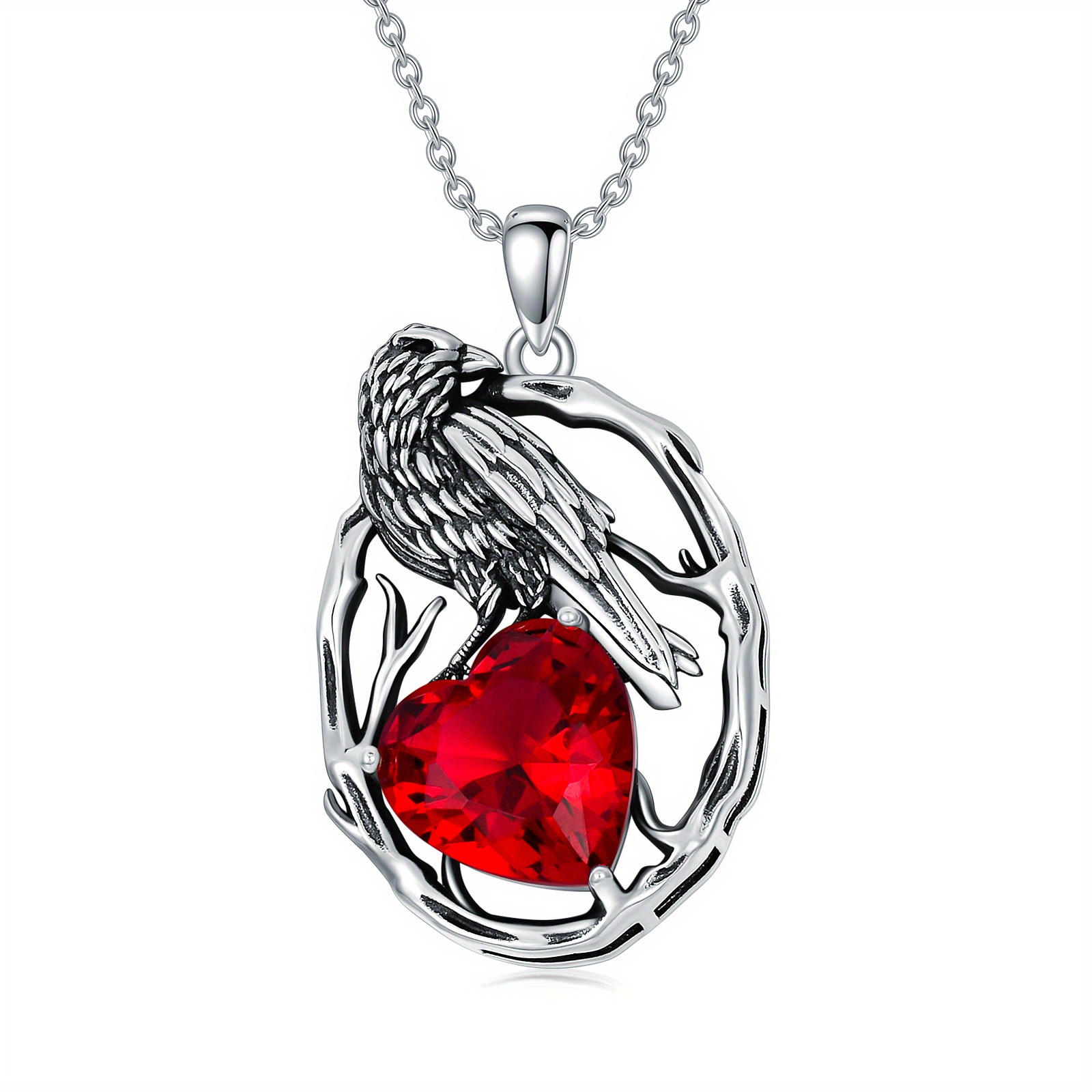 Women's Vintage-Style 925 Sterling Silver Crows Pendant Necklace