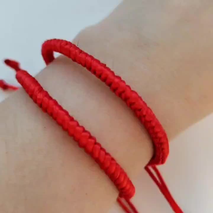 2pcs Red Rope Lucky Knot Bracelets, Handwoven Adjustable