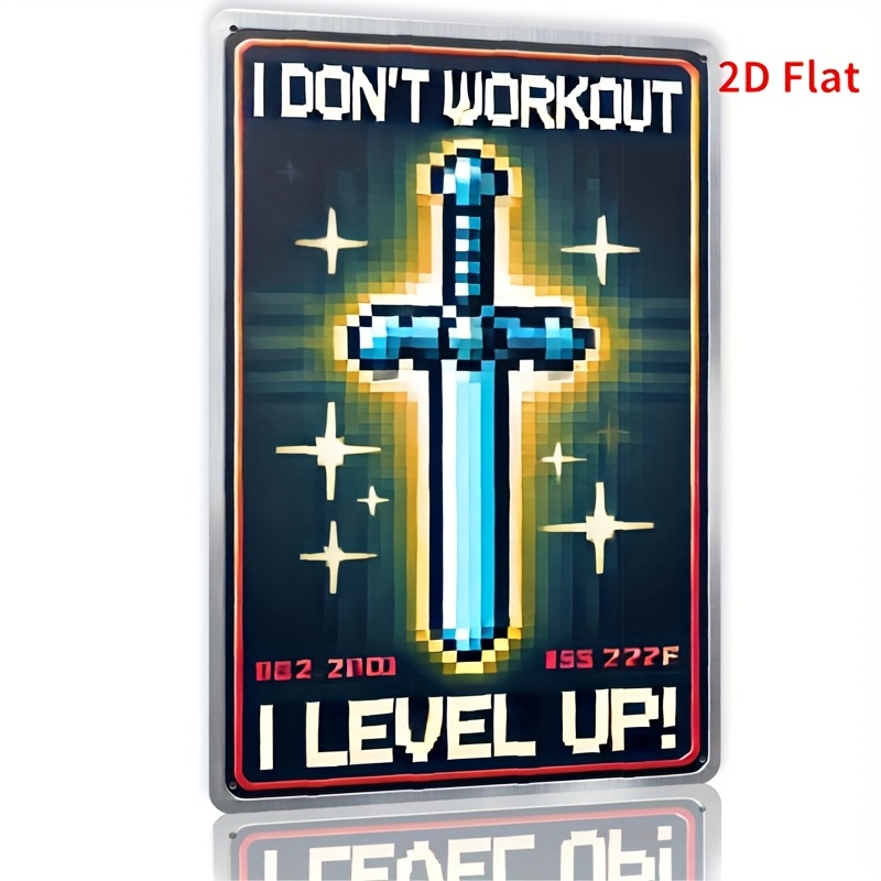 0aa703faae996ab4d6aa78f56cb595ea.jpeg Retro Gamer Eisen Schild - "I Level Up!" Pixeliertes Schwert Design