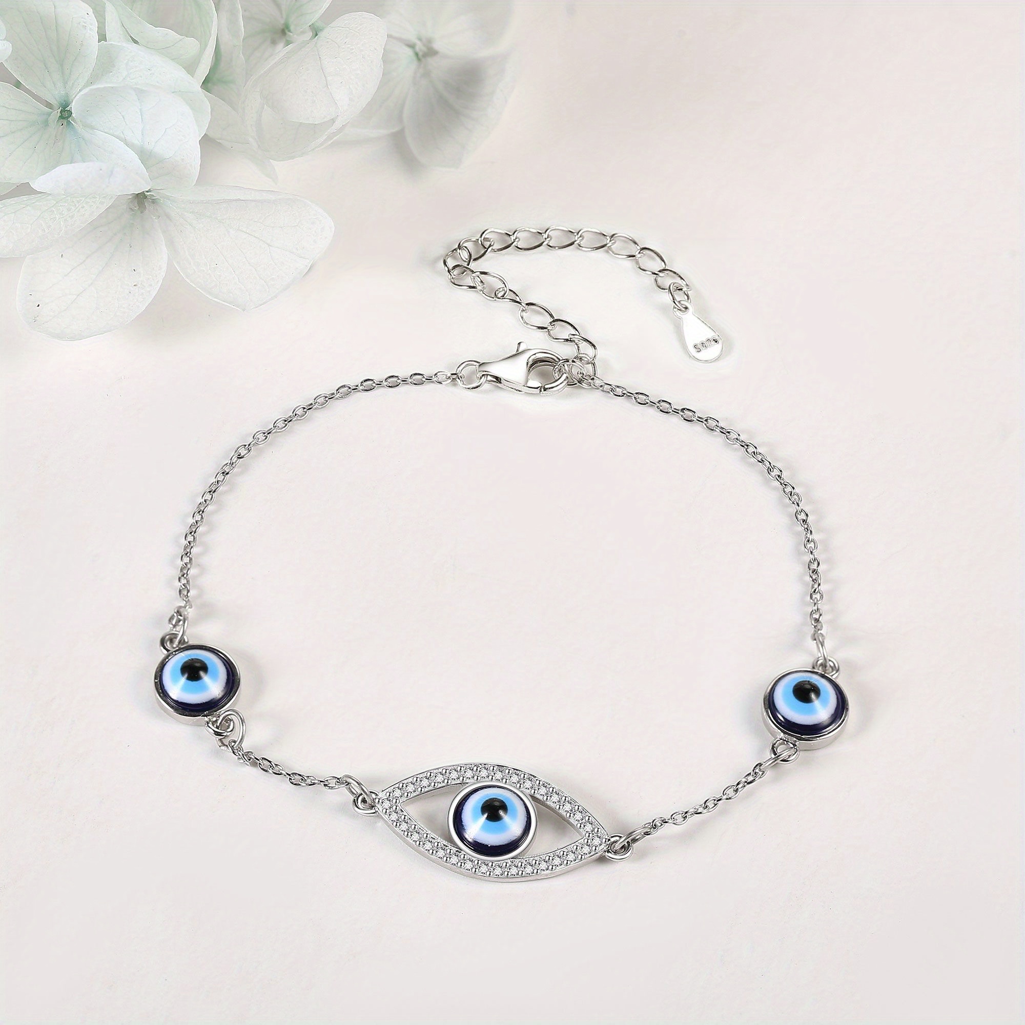 Sterling Silver Evil Eye Chain Bracelet