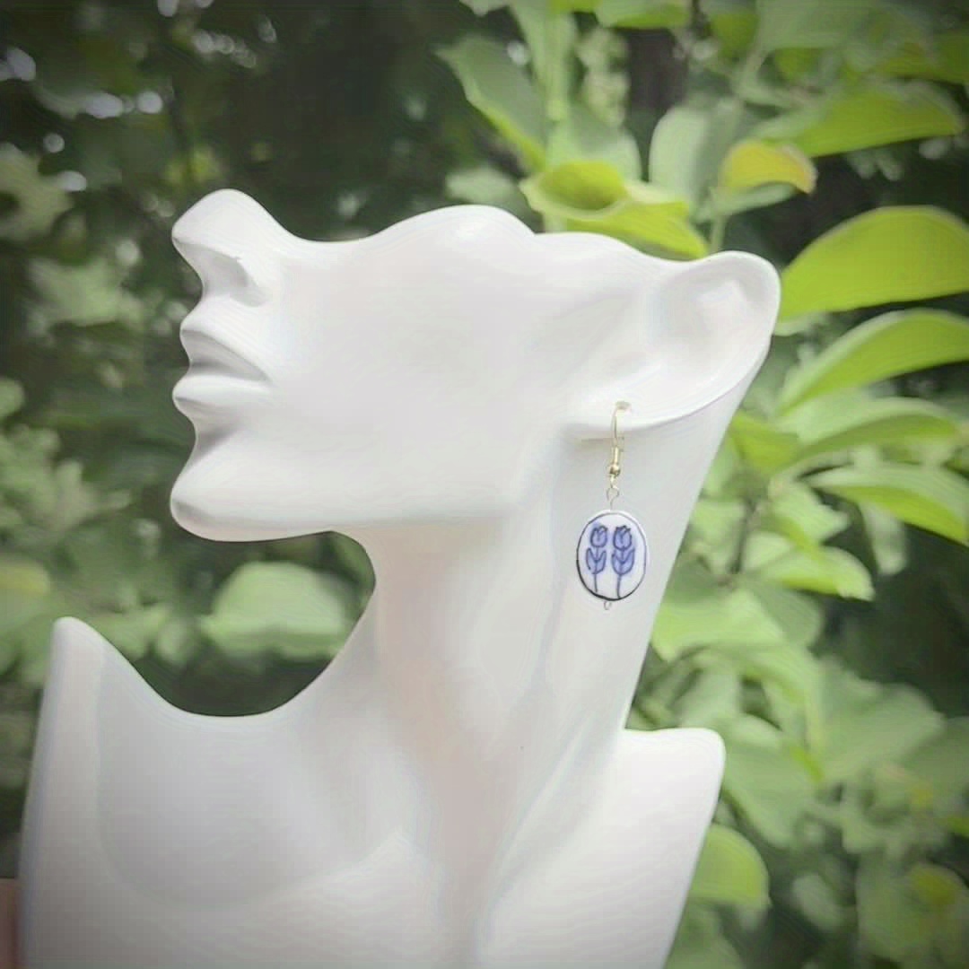 Ceramic Tulip Pattern Earrings, Handmade Elegance