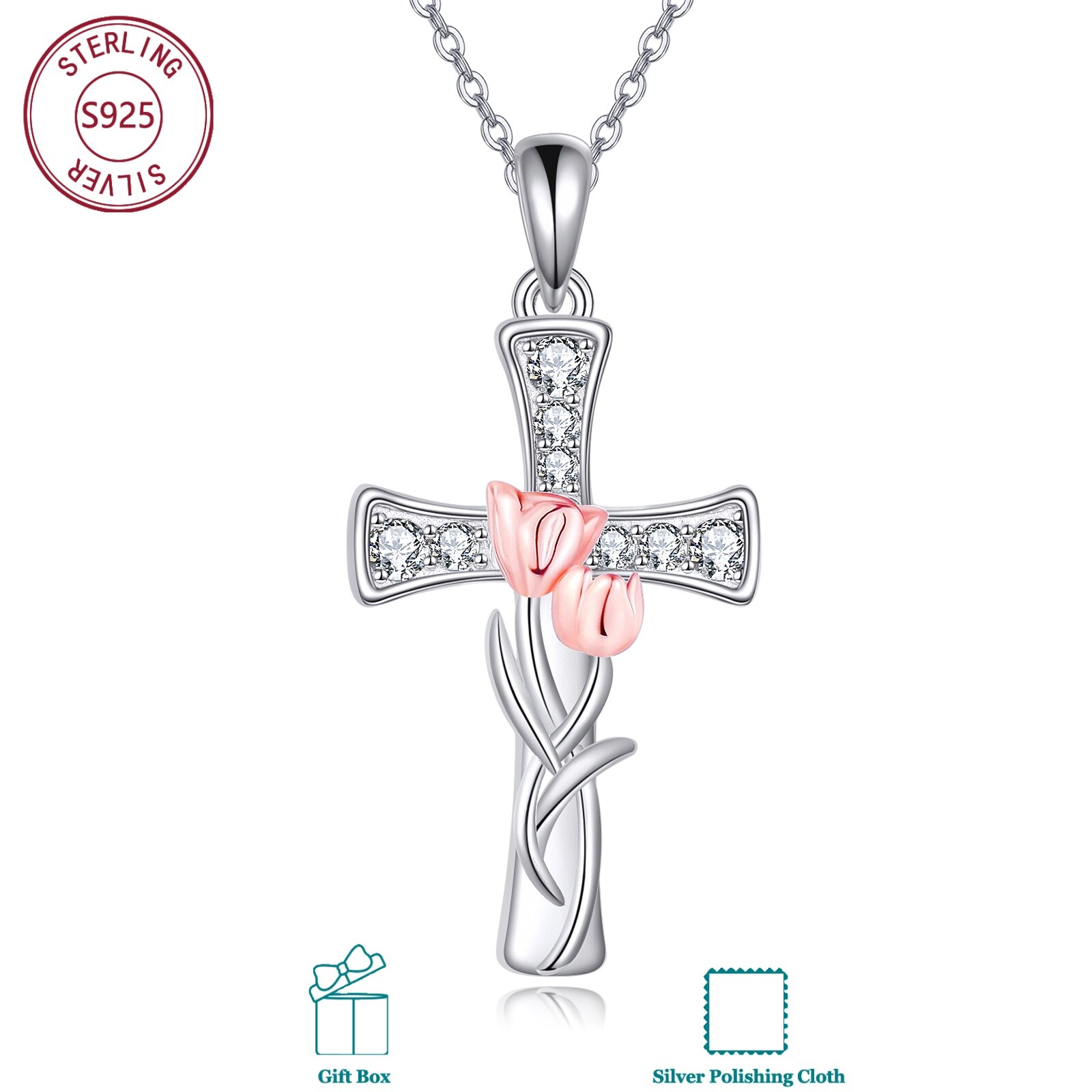S925 Sterling Cross Necklace For Women, Featuring Intricate And A Stylish, Design. Hypoallergenic And Perfect As A Birthday Gift For Or A Christmas Surprise