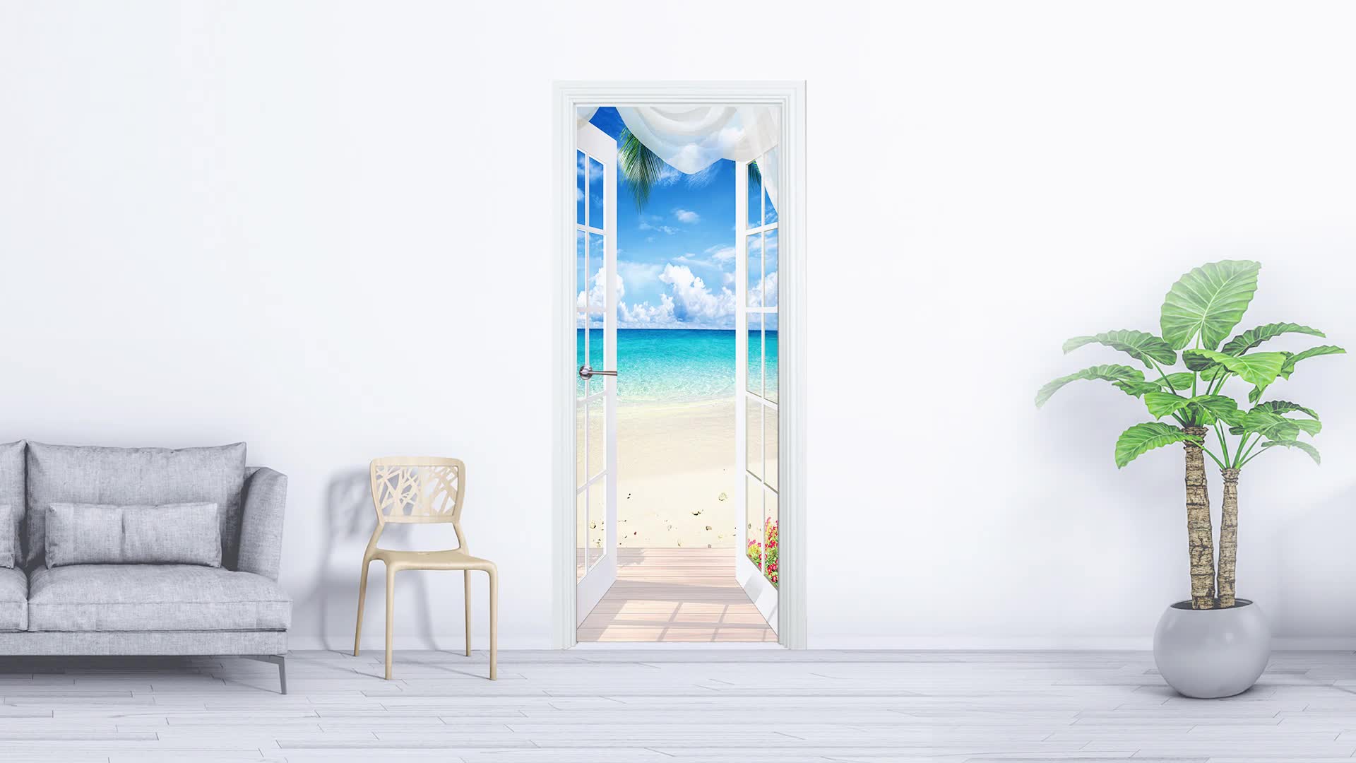 Carta da parati 3D Adesivi murali bagno PVC Paesaggio blu con PVC Vista  mare PVC impermeabile carta da parati fotomurali murale Soggiorno camera da