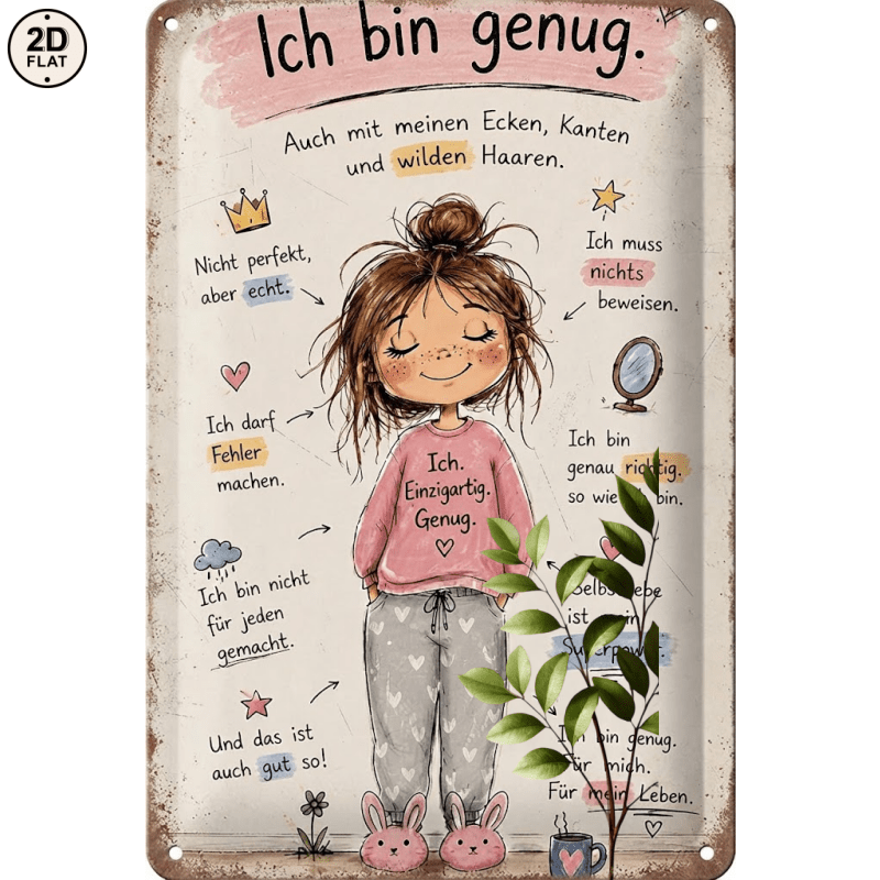 TEMU 2d Flat, [2d Flat] 1pc Metal Sign. I Am Enough Self Love Girl Bunny Slippers Quote Perfect For Home, Office, Bar, Outdoor Decor 20x30cm 2d Flat,