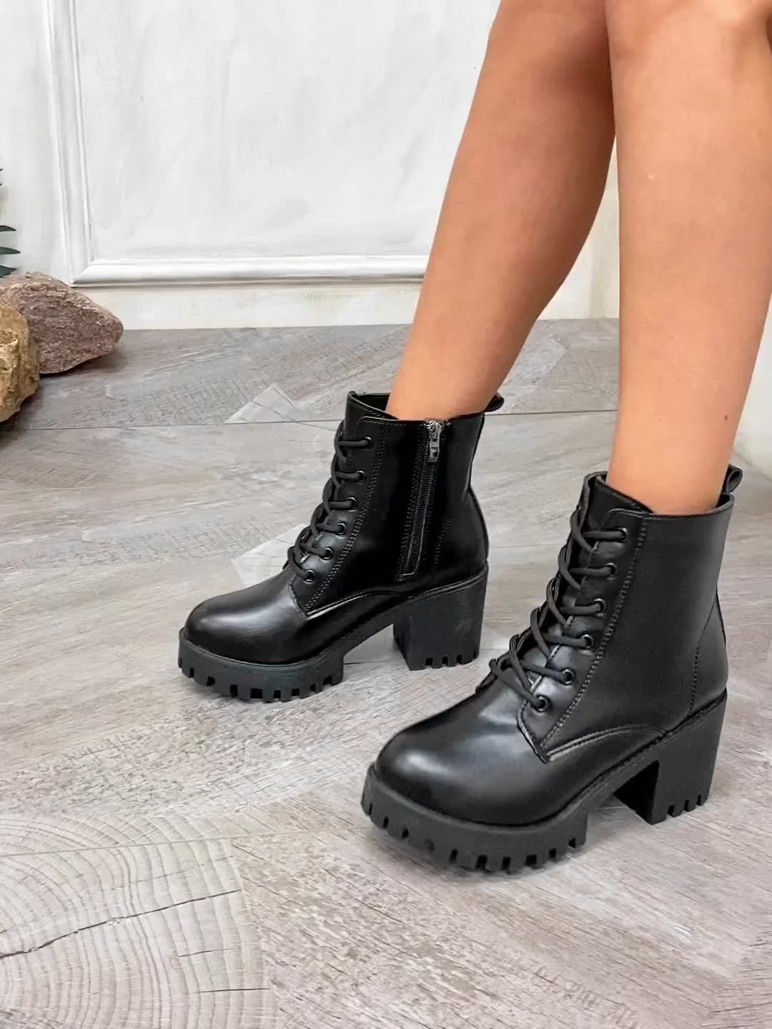 Stacked heel sale combat boots