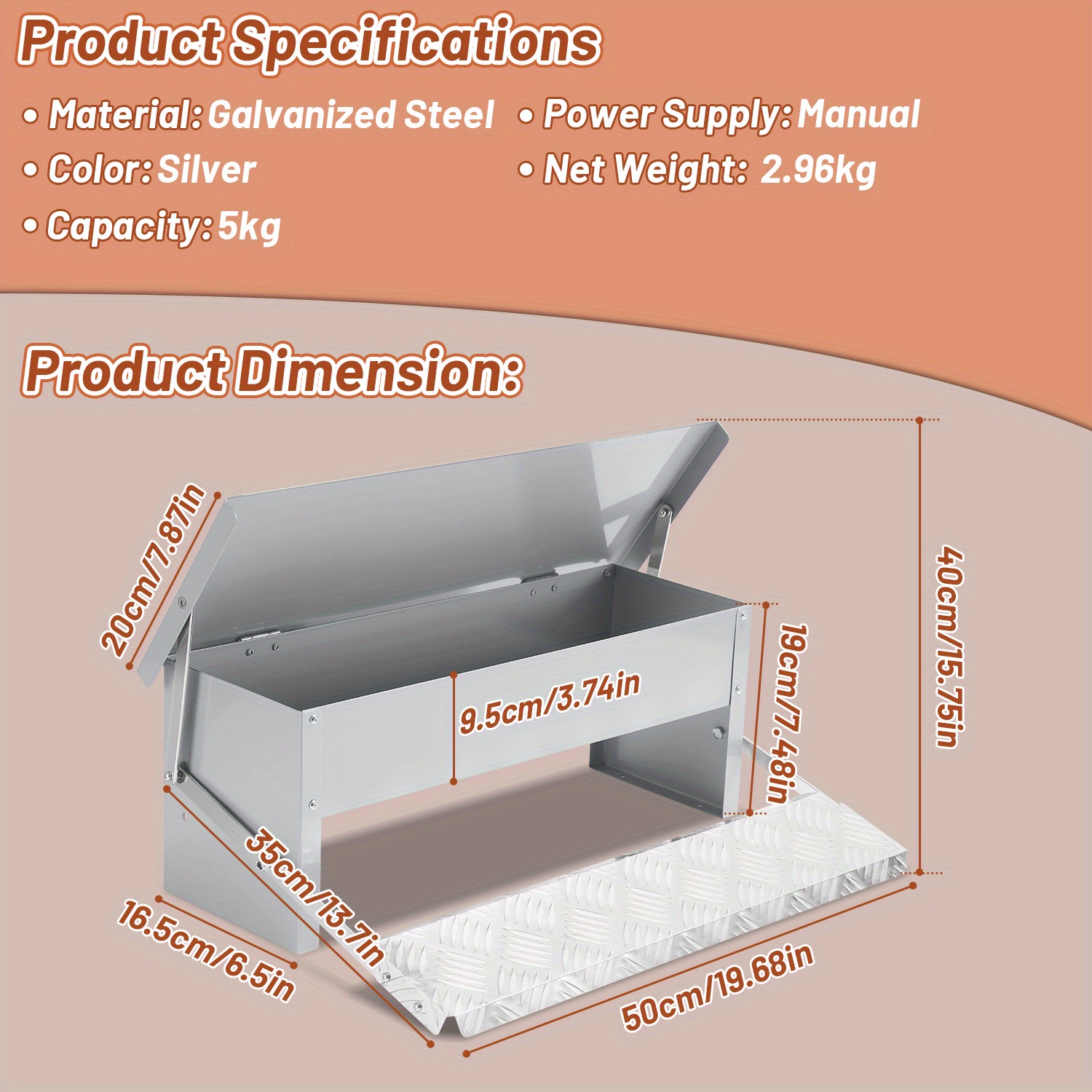 Self-opening Chicken Feeder With Foot Pedal - 5kg Feed Dispenser For Poultry With Practical Lid