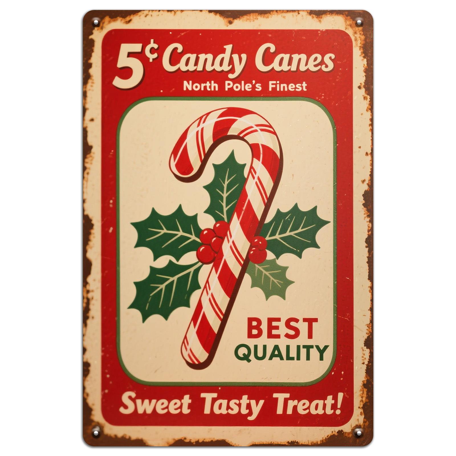 TEMU 【2d Flat】 1pc Vintage Christmas Candy Cane Theme Metal Sign Holiday Treat For Christmas Decorations, Displays Attracts Christmas Enthusiasts,