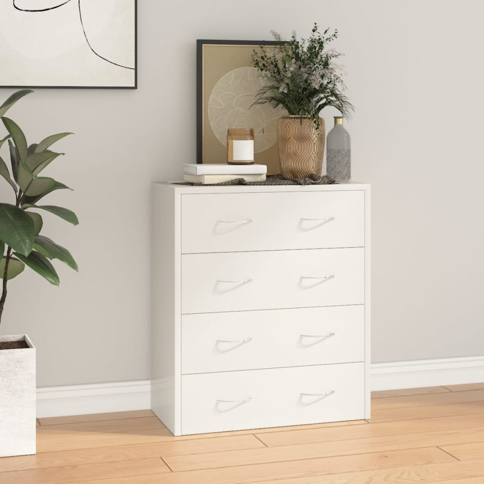 TEMU Chest Of Drawers With 4 Drawers 60x30.5x71 Cm High-gloss White
