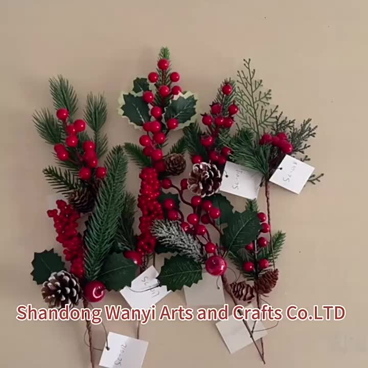 Artificial Pine Picks Mini Christmas Red Berries Decorations12pcs-green