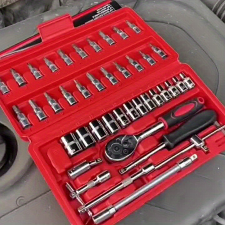 46-piece Automotive Repair Tool Set Multifunctional Car Repair Tool Box  Ratchet Wrench Sleeve Combination Set Pipe Tool