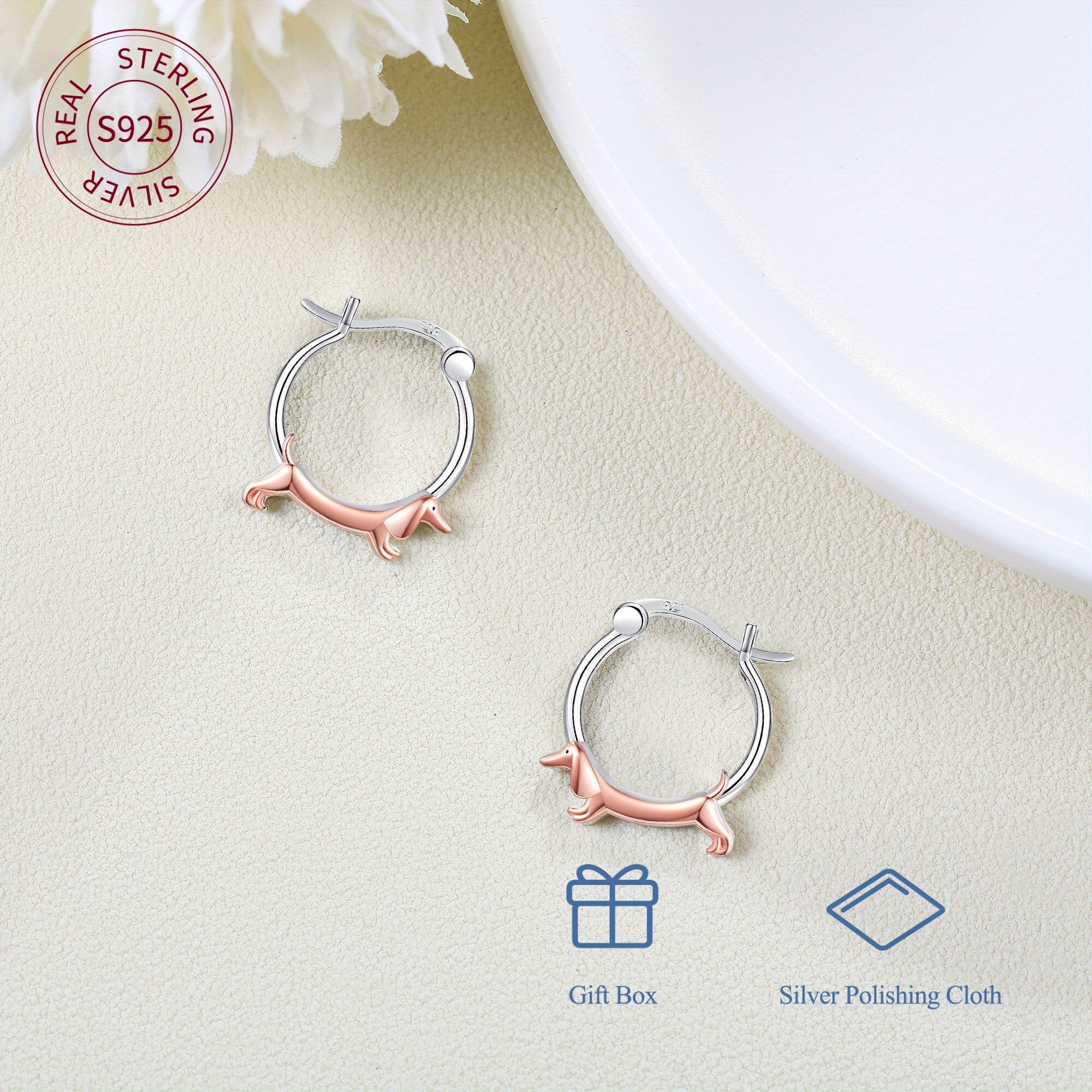 Women's 925 Sterling Silver Dachshund Hoop Earrings, Dog Lover Gift