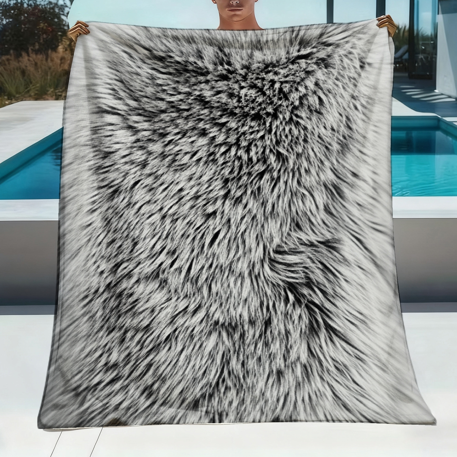 Image of 1pc Of Gray And White Patterned Flannel Blanket With A Fur Texture, Cozy And Soft, Perfect For Use On A Sofa,, Car, Or . This Blanket Is An Ideal Gift For Boys And Girls